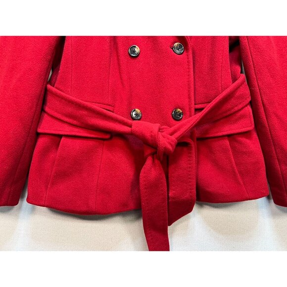 Lands' End Womens Wool Double Breasted Peacoat Long Sleeve Size 16P Red Tie Belt - Picture 7 of 11